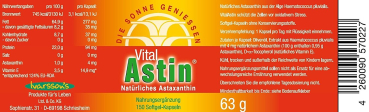 Astaxanthin VitalAstin 150 Kapseln Etikett