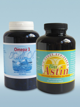 BiuAstin und Krillöl je 300 Kapseln mit natürlichem Astaxanthin - ein überraschend wirksamer Zellschutz!
