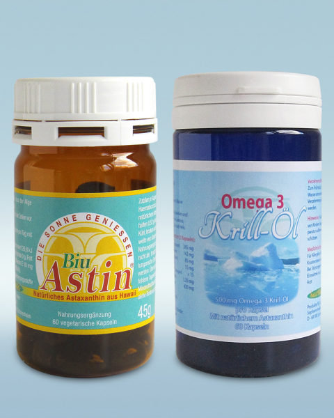 BiuAstin und Krillöl je 60 Kapseln mit natürlichem Astaxanthin - ein überraschend wirksamer Zellschutz!
